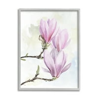 Stupell Pink Magnolia Flower Blooms Botaničko-Cvjetno Slikarstvo Siva Uokvirena Umjetnost Print Wall Art