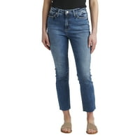 Silver Jeans Co. Ženske zdrave noge visoke tanke ravne farmerke, veličine struka 24-36