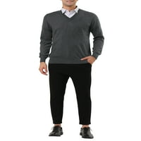 Unique Bargains muški jednobojni pleteni džemper s puloverom dugih rukava s V izrezom