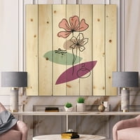Designart 'Abstract Flowers Plants with Elementary Shapes IV' Modern Print on Natural Bor Wood