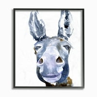 Stupell Industries Donkey Portrait Blue Brown Animal akvarel slika uokvirena zidna Umjetnost Jennifer Paxton