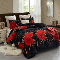 Heavy Sherpa Fleece Bed deka i jastučnica Set, kraljica crna crvena ruža