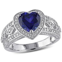 Miabella ženski 2-karatni T. G. W. Heart-Cut kreiran plavi safir i karat T. W. dijamant srebro srce Halo