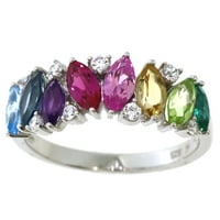 Brilliance Fine nakit srebra originalni i stvorio Rainbow dragi kamen i bijeli kubni cirkonij CZ bend prsten